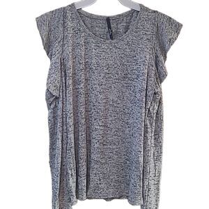 ♡♡♡ Cold Shoulder Heathered Grey Shirt Ruffle Accent sz S